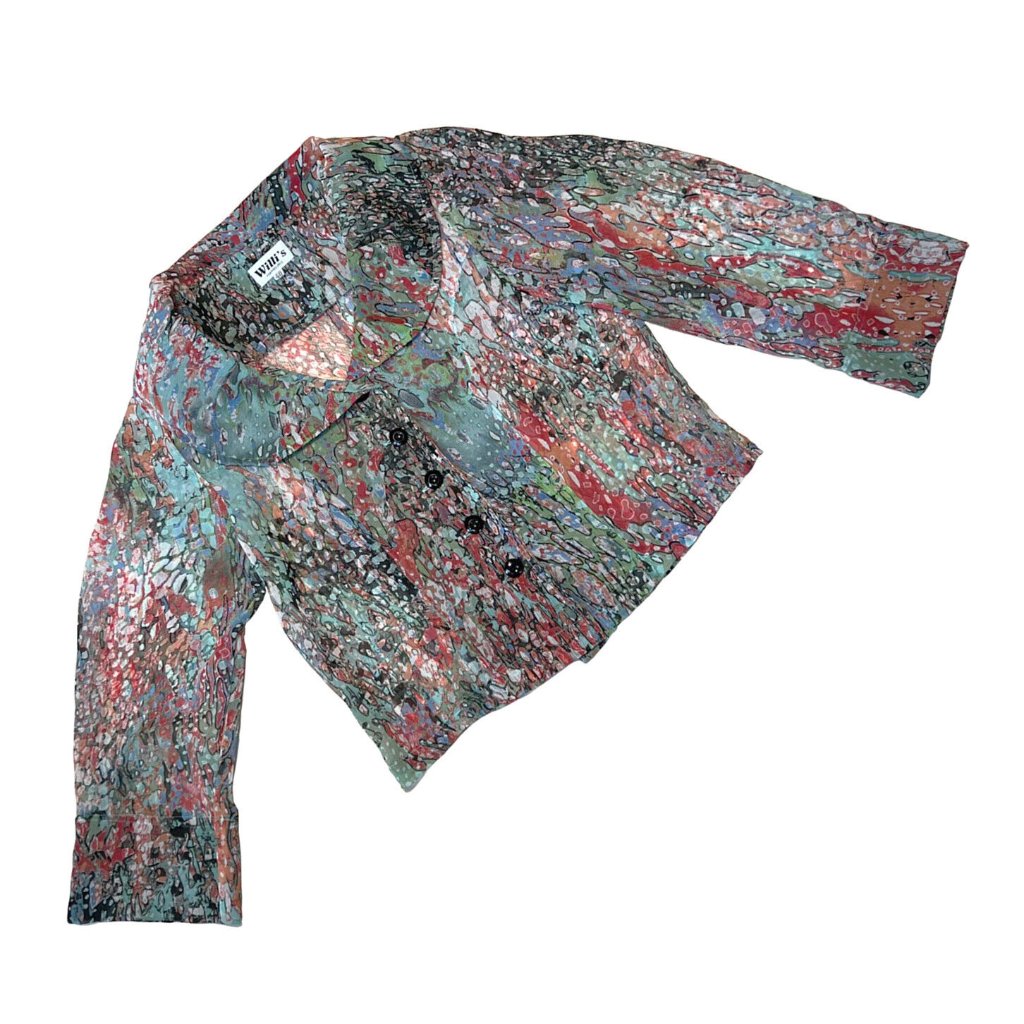 Willi's (Germany) Vintage Drip Painting Crepe Weave Puritan Blouse : M